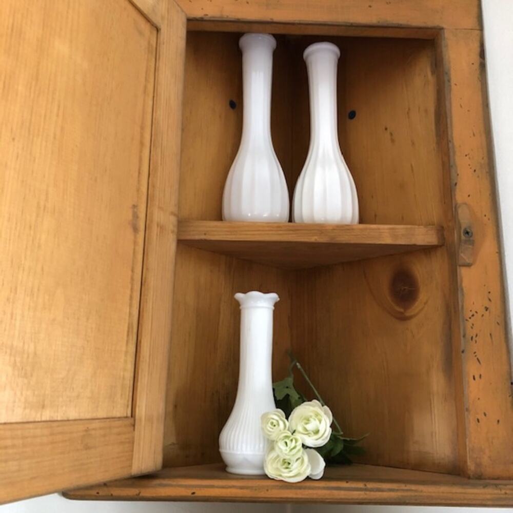 Vintage Ribbed Pattern Milk Glass Vases — Set of 3